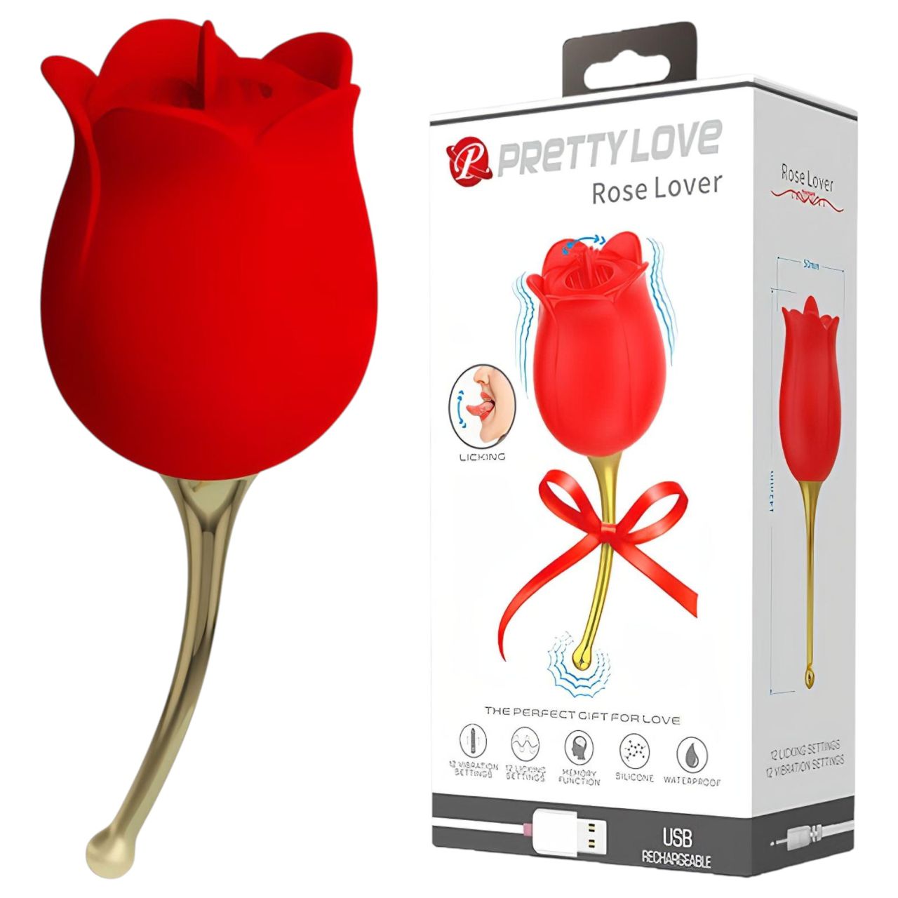 Pretty Love Rose Lover - nyelves 2in1 csikló vibrátor (piros) Pretty Love Rose Lover - nyelves 2in1 csikló vibrátor (piros)