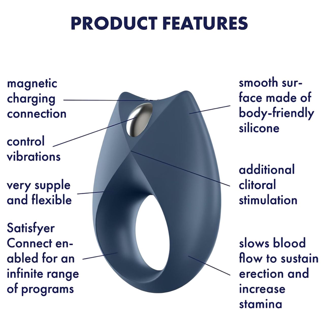 Satisfyer Royal One - App-vezérelt vibrációs péniszgyűrű, férfiaknak (kék)