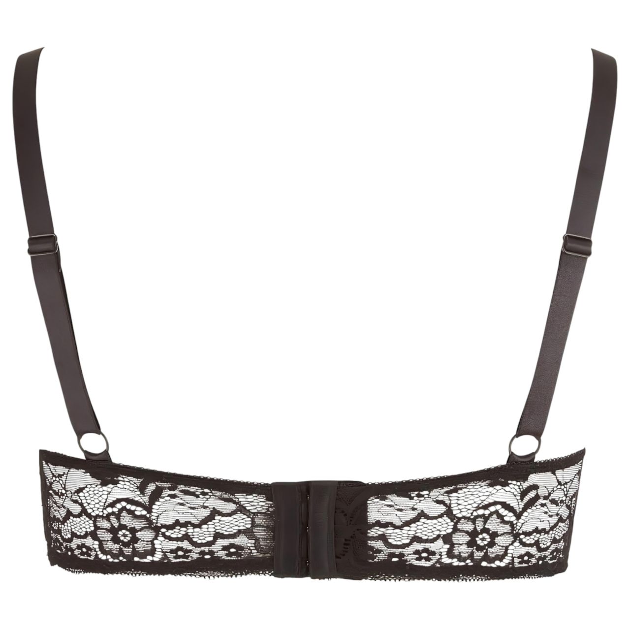 Cottelli Plus Size - pántos, gyűrűs push-up melltartó (fekete)