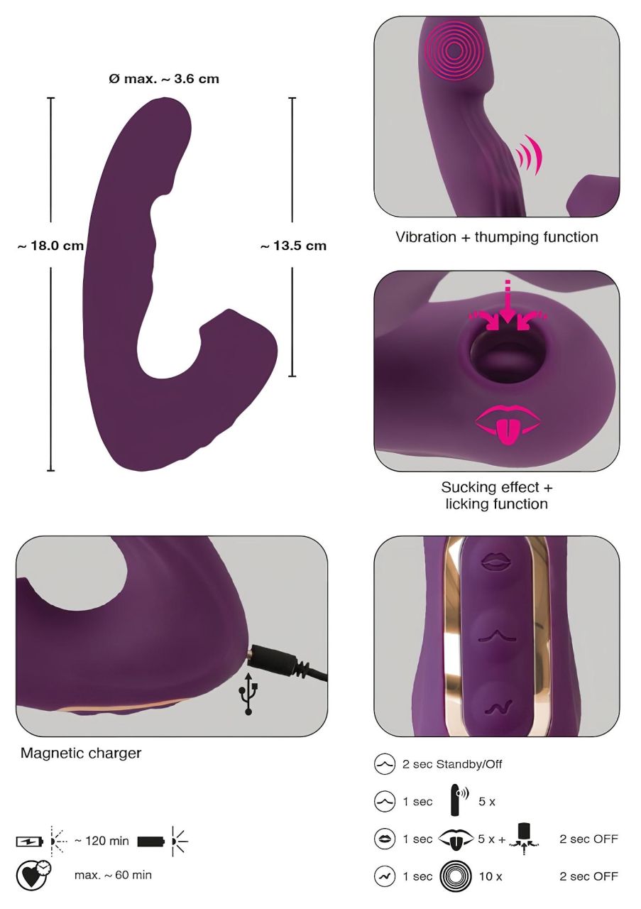 Javida - 4in1 nyelves csiklóizgató vibrátor (lila)