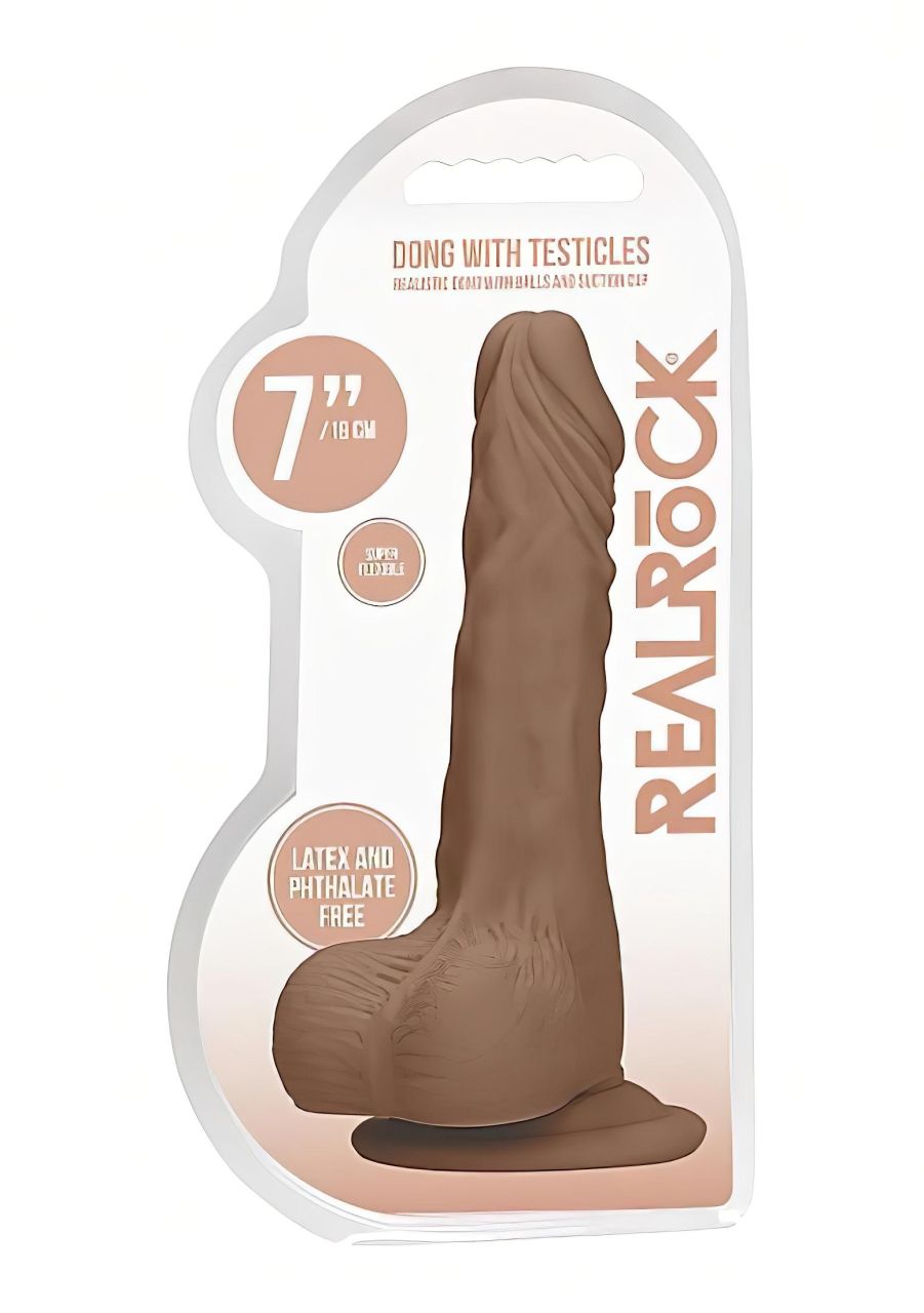 RealRock Dong 7 - élethű, herés dildó (17 cm) - sötét natúr