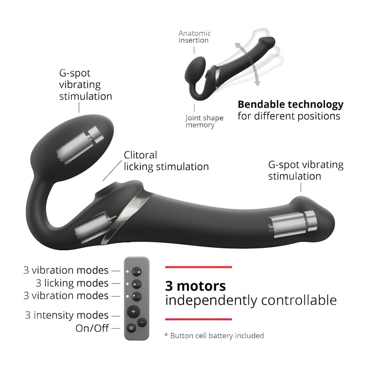 Strap-on-me S - felcsatolható, léghullámos vibrátor - (fekete)