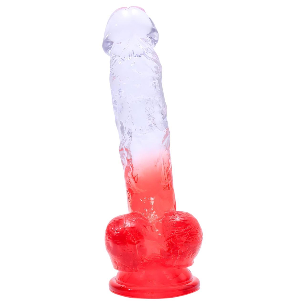 Sunfo - tapadókorongos, herés dildó - 21 cm (átlátszó-piros)