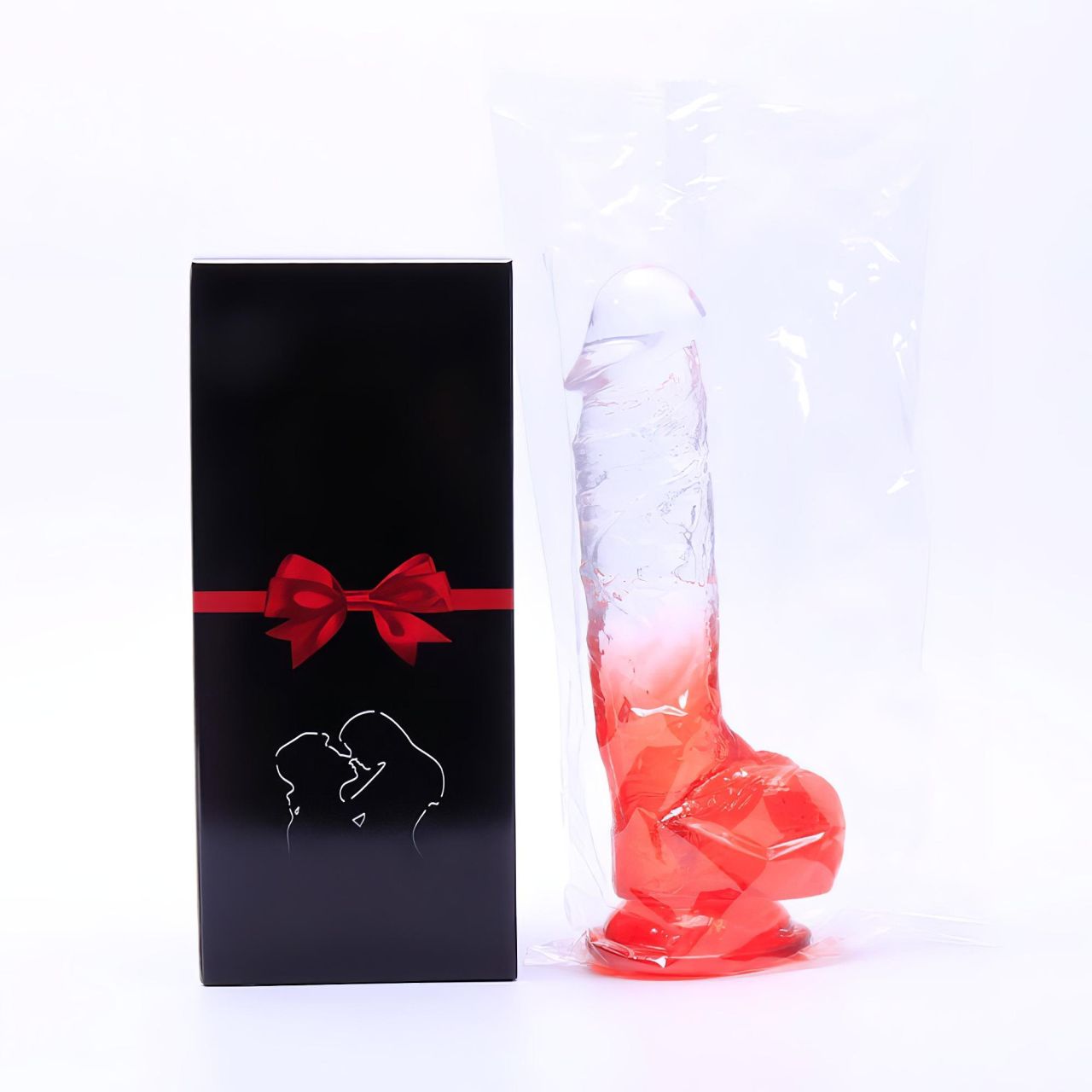 Sunfo - tapadókorongos, herés dildó - 21 cm (átlátszó-piros)