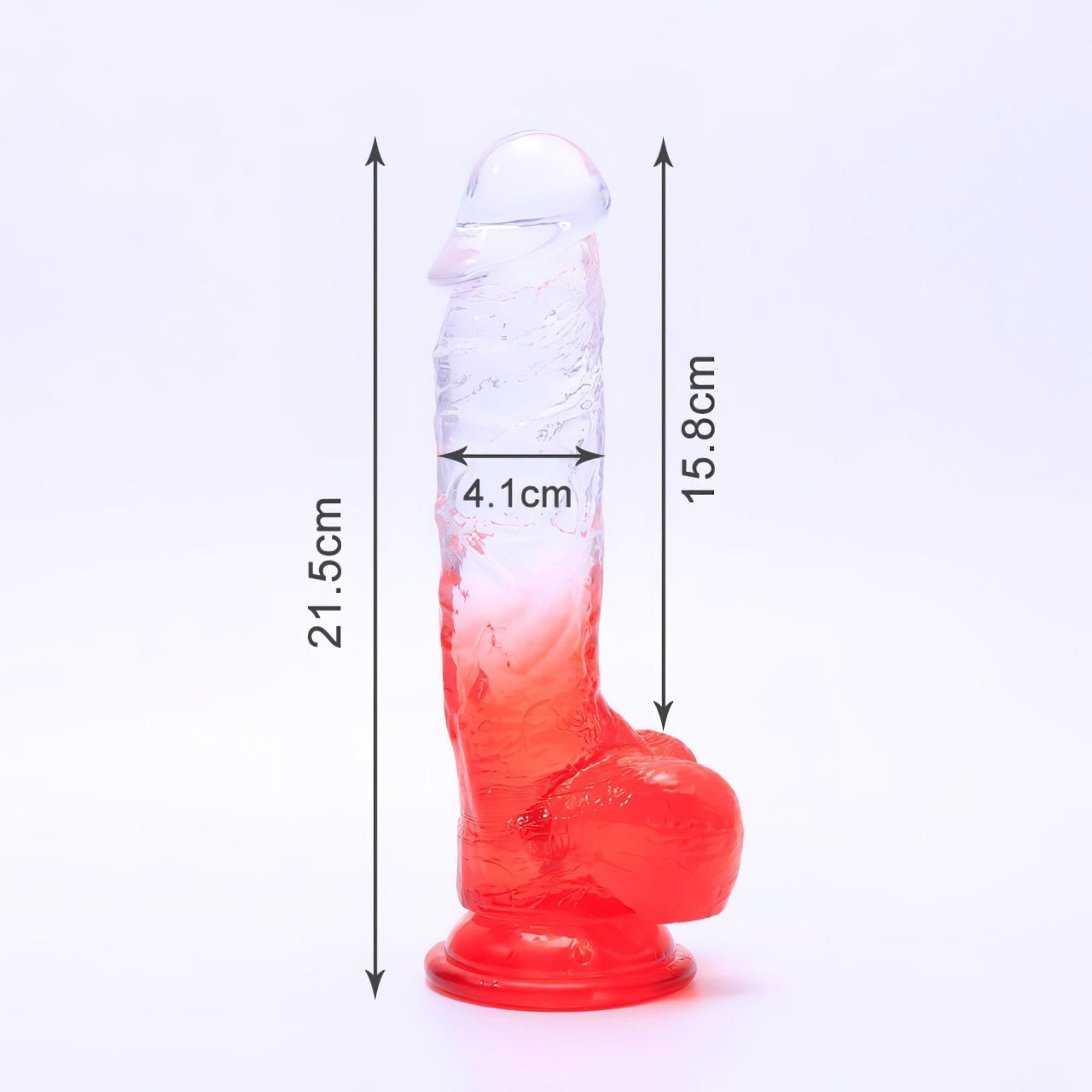 Sunfo - tapadókorongos, herés dildó - 21 cm (átlátszó-piros)