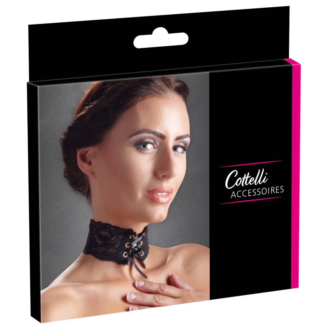 Cottelli - széles fűzős csipke nyakpánt (fekete)