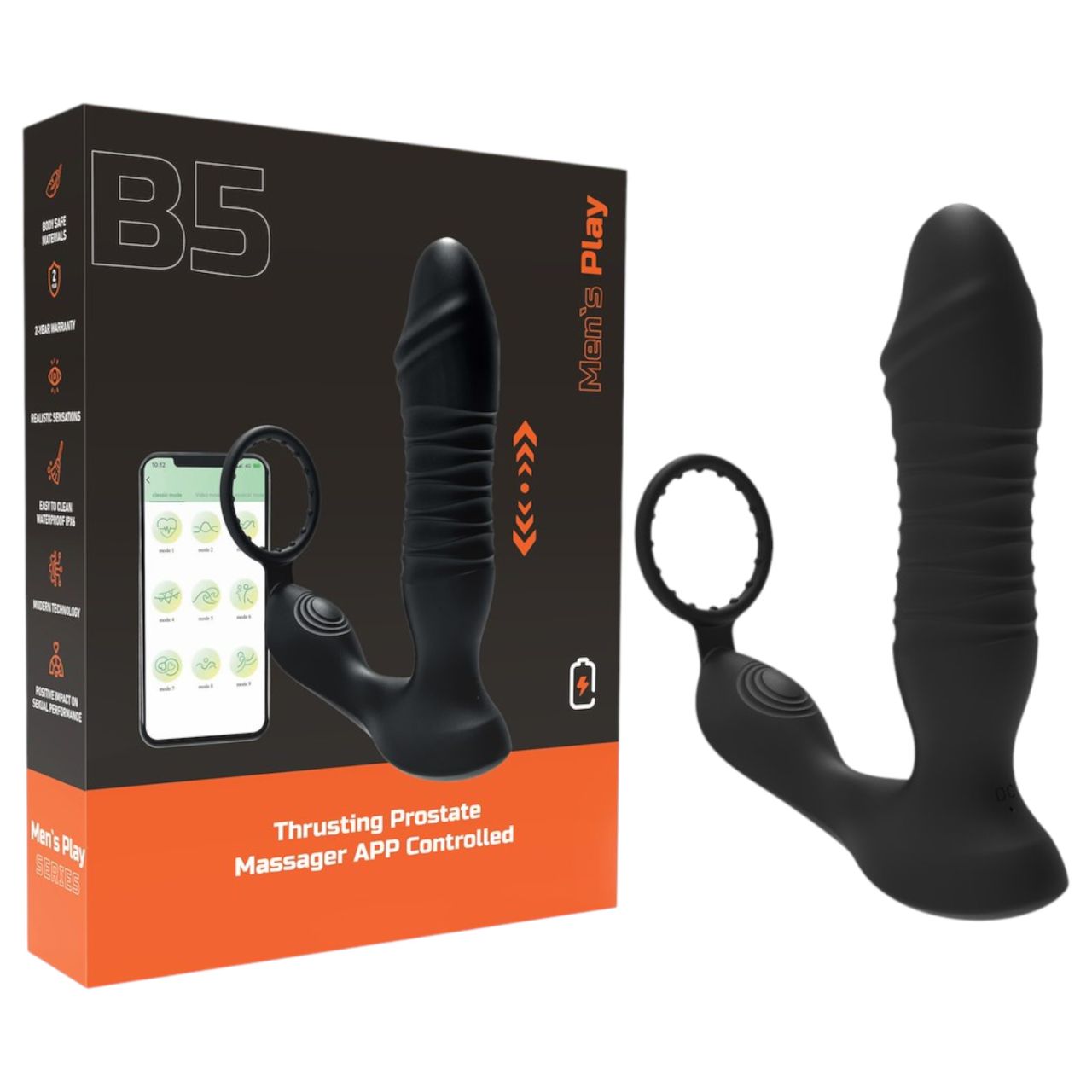 Men's Play - App-vezérelt lökő análvibrátor (fekete)