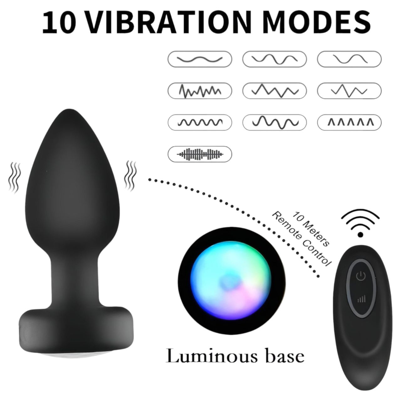 Mroow - világító, rádiós anál vibrátor (fekete)