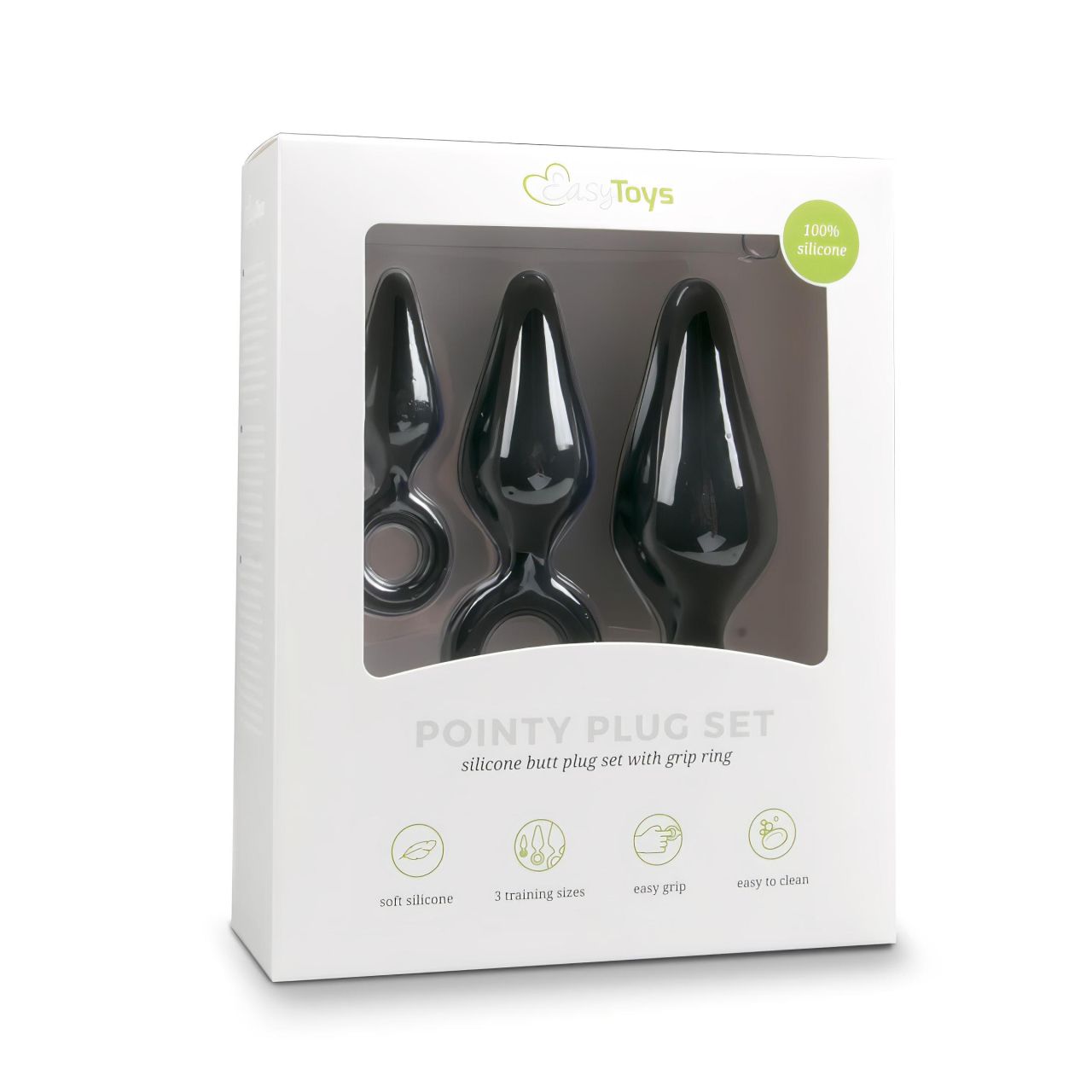 EasyToys - fekete gyűrűs anál plug szett kezdőknek (3 db)