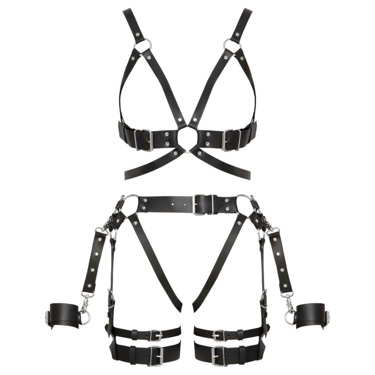 ZADO - többrészes bőr harness szett bilinccsel - fekete (S-M) ZADO - többrészes bőr harness szett bilinccsel - fekete (S-M)