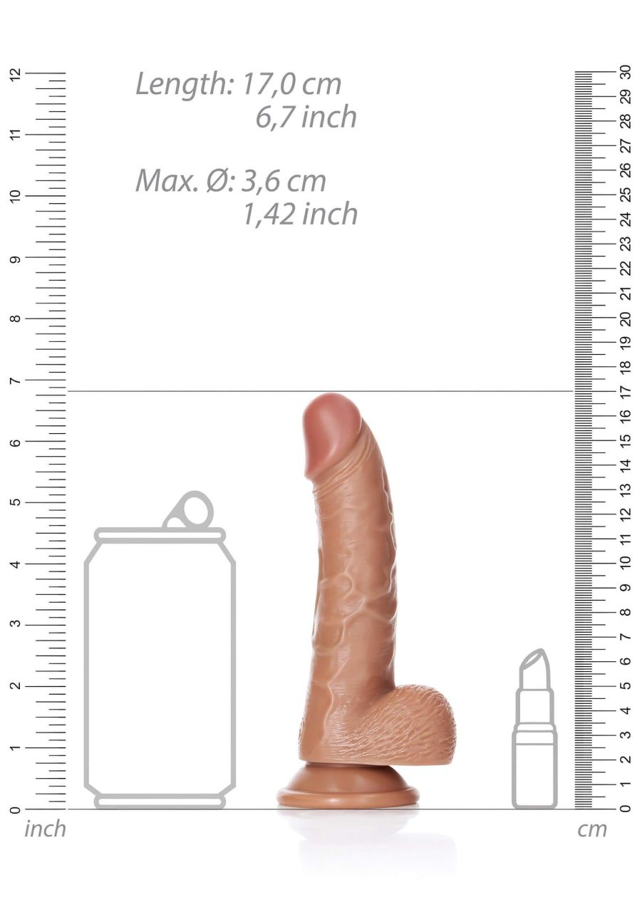 RealRock - tapadókorongos, herés dildó - 15,5 cm (sötét testszínű)
