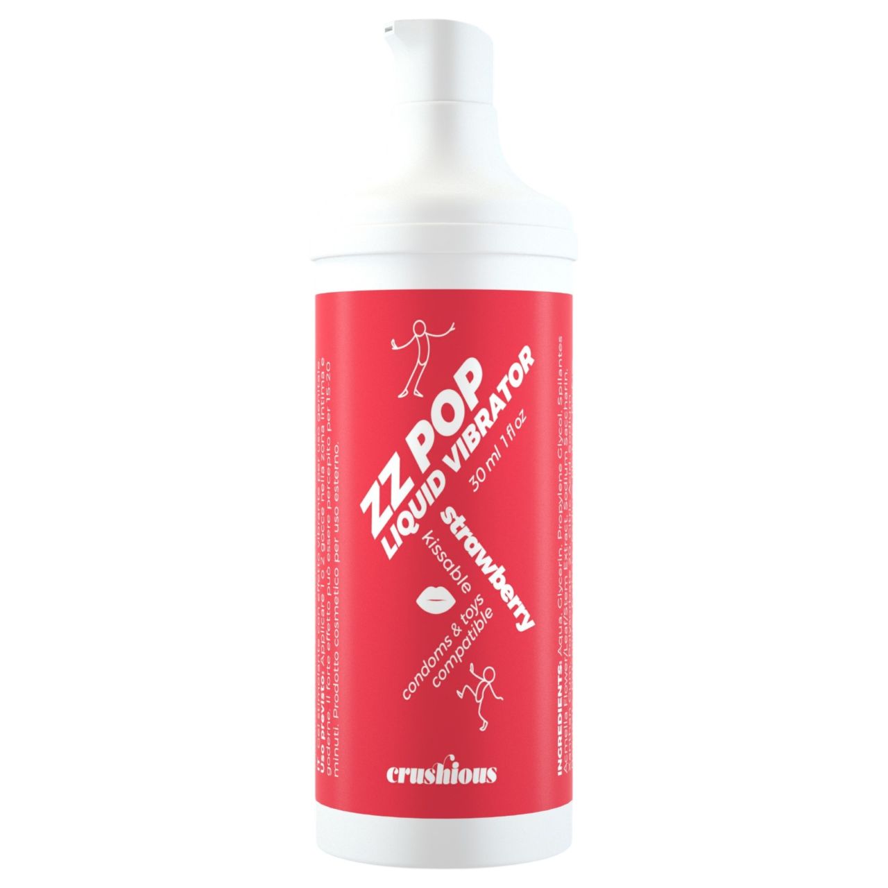 Crushious ZZ Pop - csókolható folyékony vibrátor eper (30ml)