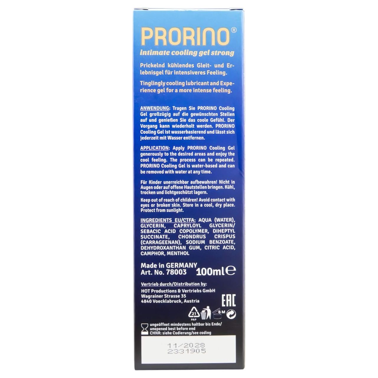 HOT Prorino - erős hűsítő intim krém férfiaknak (100 ml)