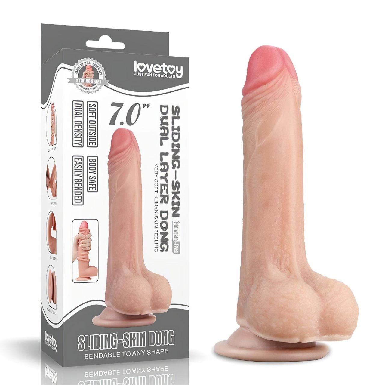 Lovetoy Sliding-Skin - kétrétegű dildó - 18 cm (testszínű)