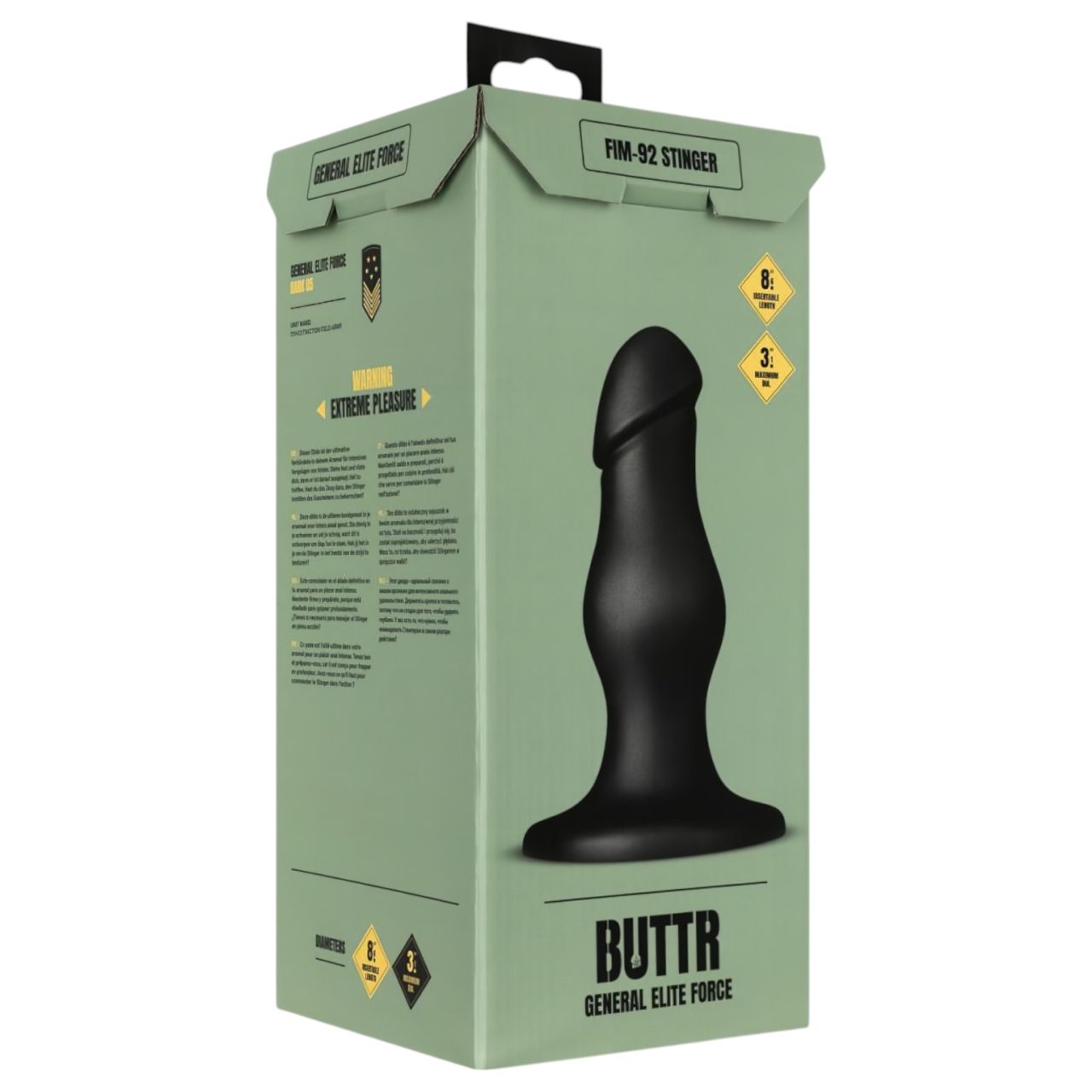 BUTTR FIM-92 - tapadókorongos anál dildó (fekete)