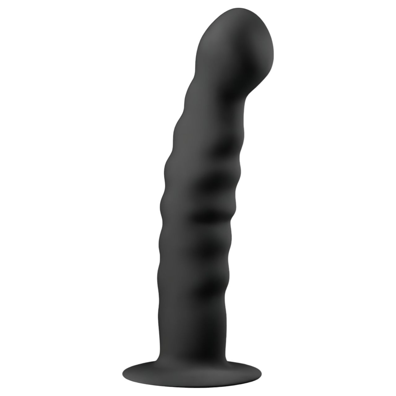 EasyToys Ribbed - tapadókorongos anál dildó (14 cm, fekete)