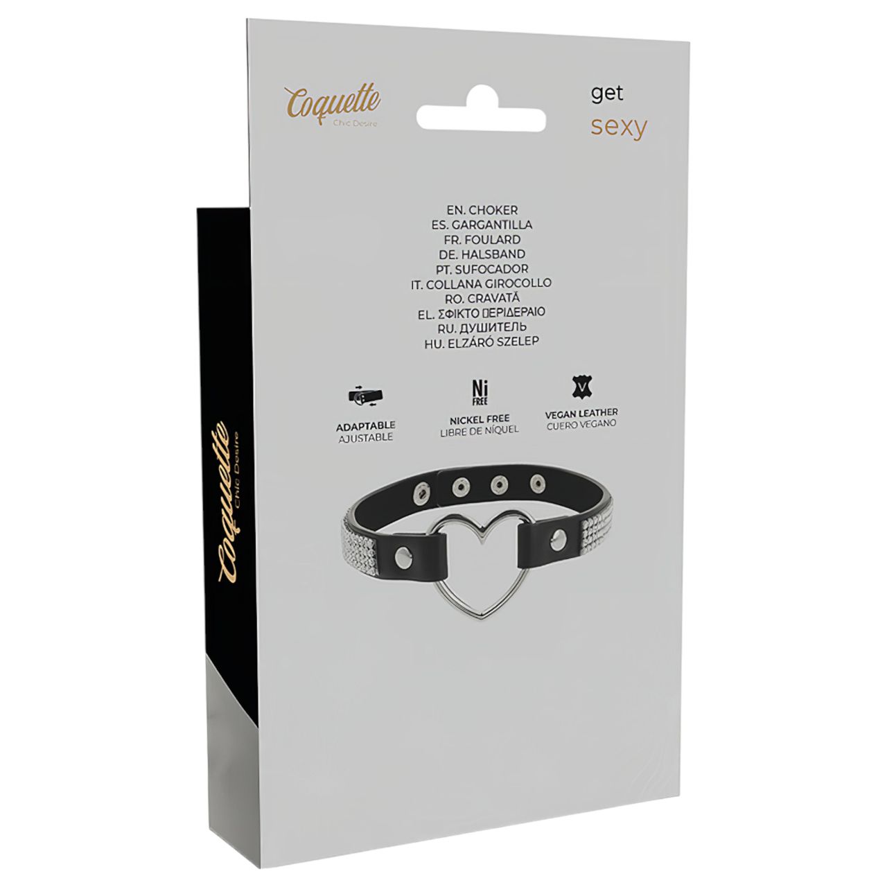 Coquette - strasszos choker nyakpánt szív medállal (fekete)