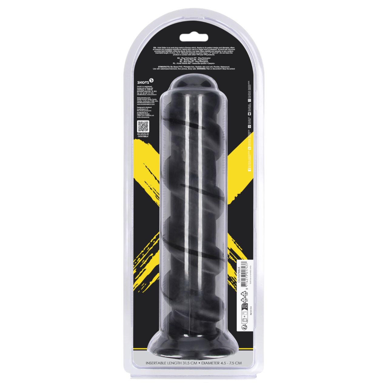 Ouch! Hole Driller - óriás anál plug (fekete) - 31,5 cm