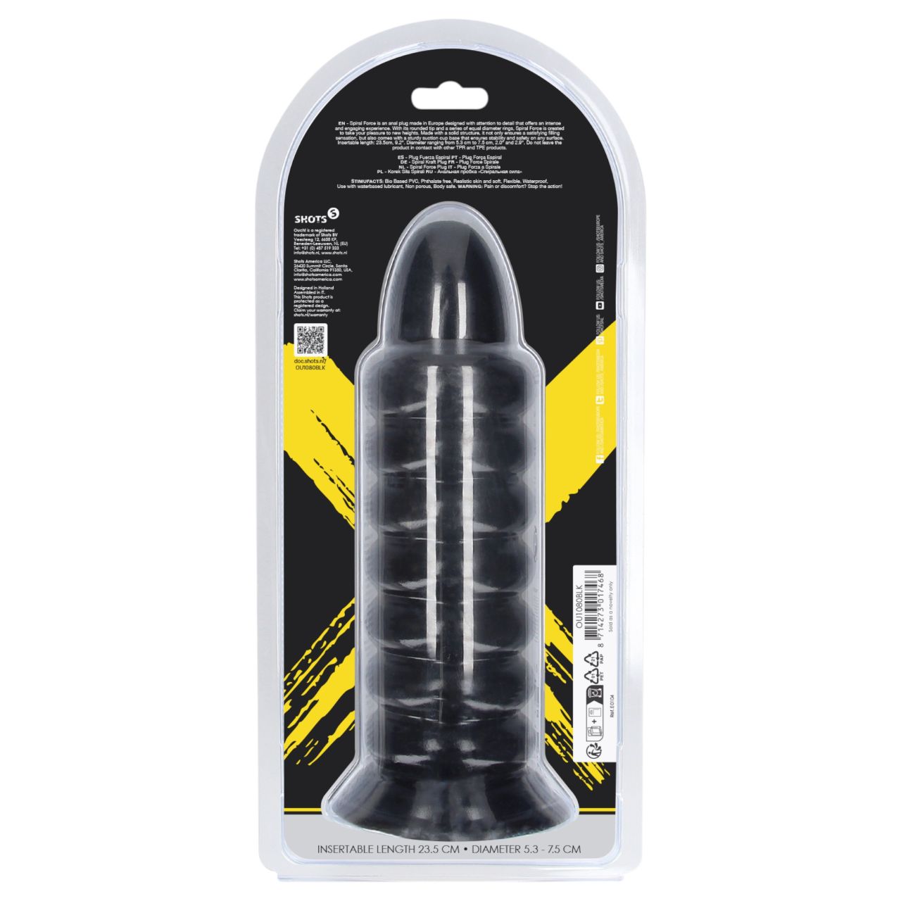 Ouch! Spiral Force - csavart anál plug (fekete) - 23,5 cm Ouch! Spiral Force - csavart anál plug (fekete) - 23,5 cm