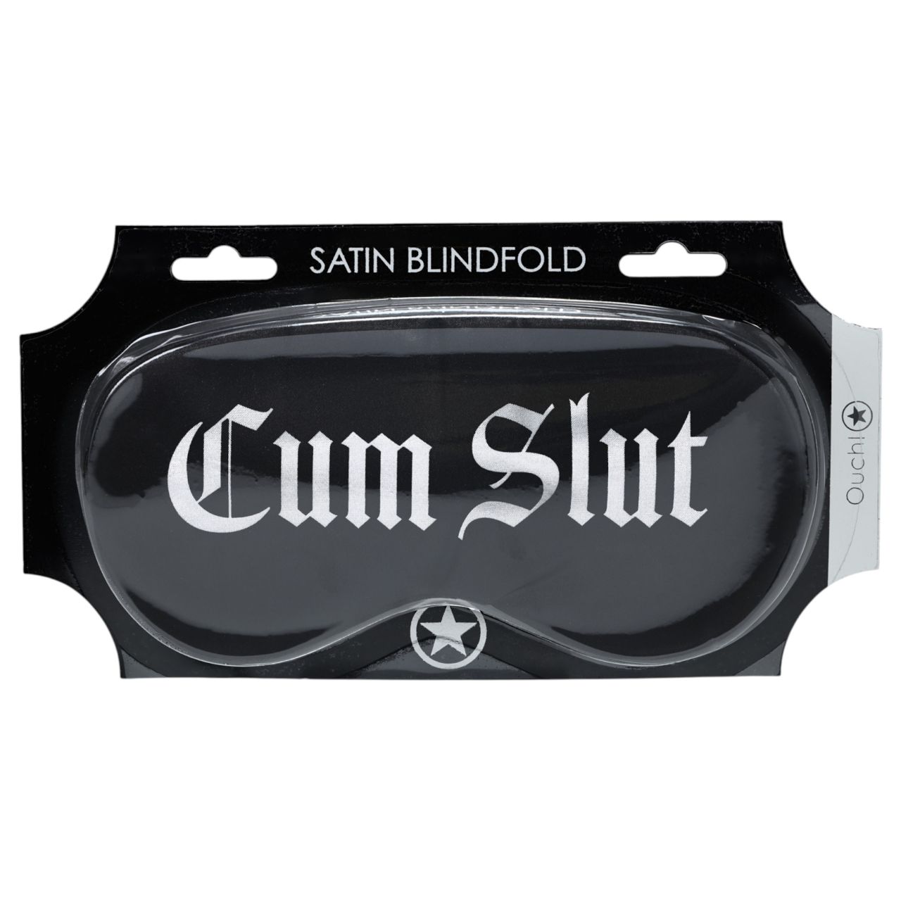 Ouch! - "Cum Slut" feliratos szatén szemmaszk (fekete)