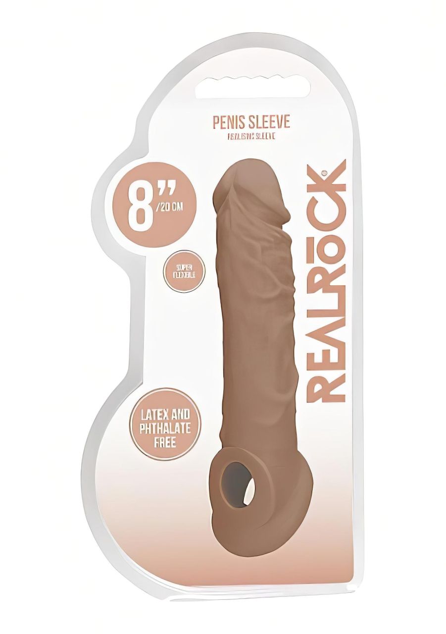 RealRock Penis Sleeve 8 - péniszköpeny (21 cm) - sötét natúr