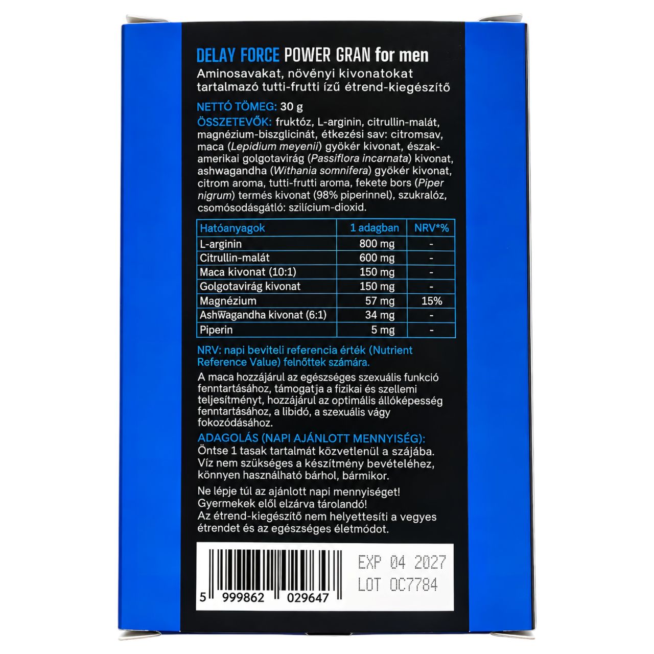 Delay Force Power - magömlés késleltető étrend-kiegészítő por (7 tasak)