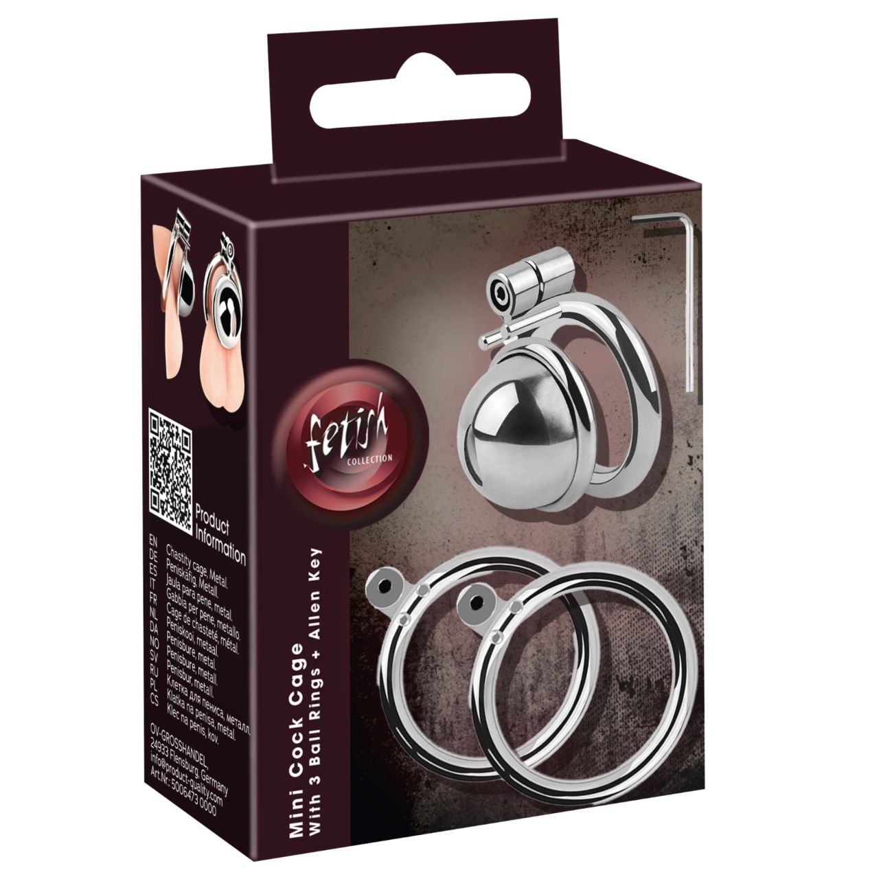 fetish collection - mini péniszketrec 3 cserélhető heregyűrűvel (ezüst)