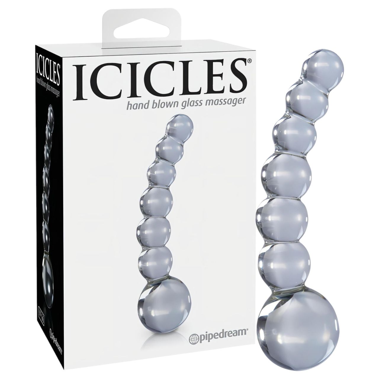 Icicles No. 66 - íves, gömbös, üveg dildó (átlátszó)