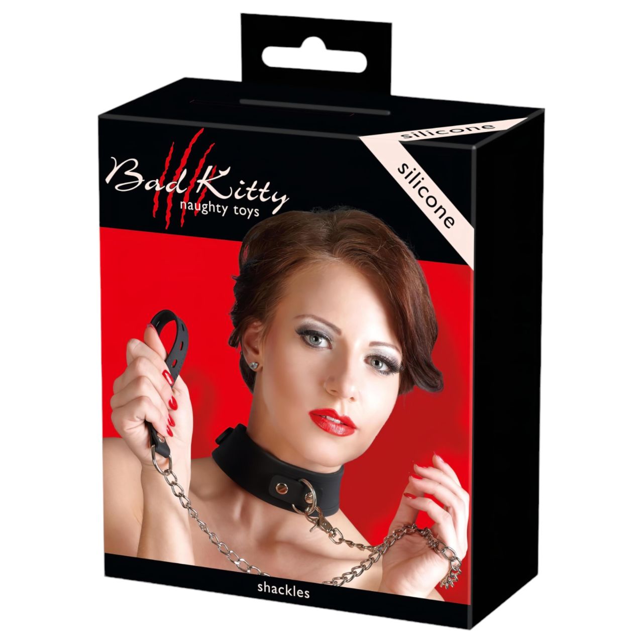 Bad Kitty - szilikon nyakörv és póráz, bondage szett (fekete)