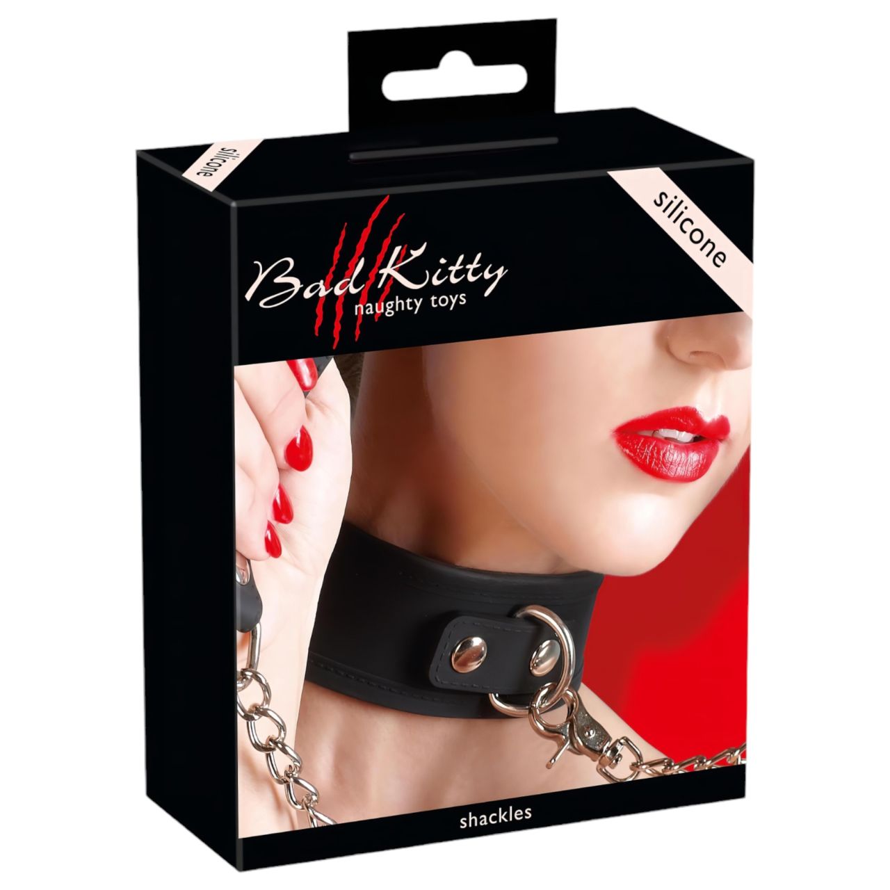 Bad Kitty - szilikon nyakörv és póráz, bondage szett (fekete)
