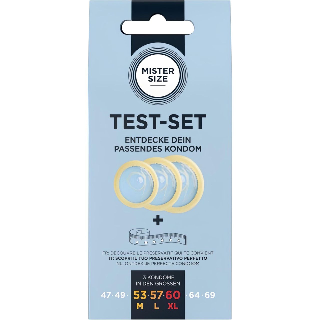 Mister Size Test-Set - óvszer próbacsomag mérőszalaggal (3 db)