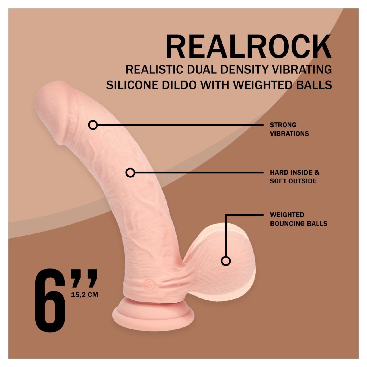 RealRock - dupla sűrűségű élethű vibrátor (testszínű) - 15 cm