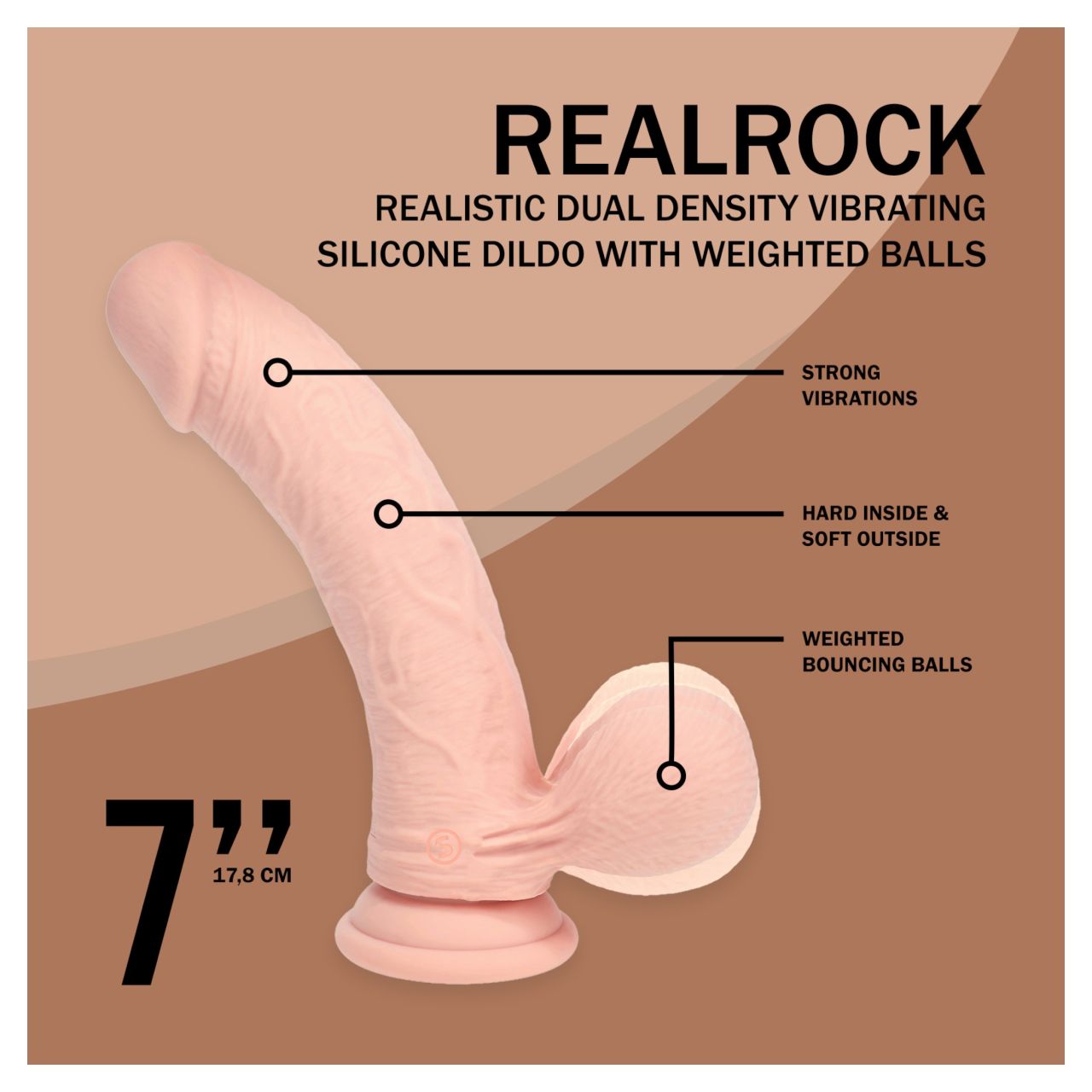 RealRock - dupla sűrűségű élethű vibrátor (testszínű) - 18 cm