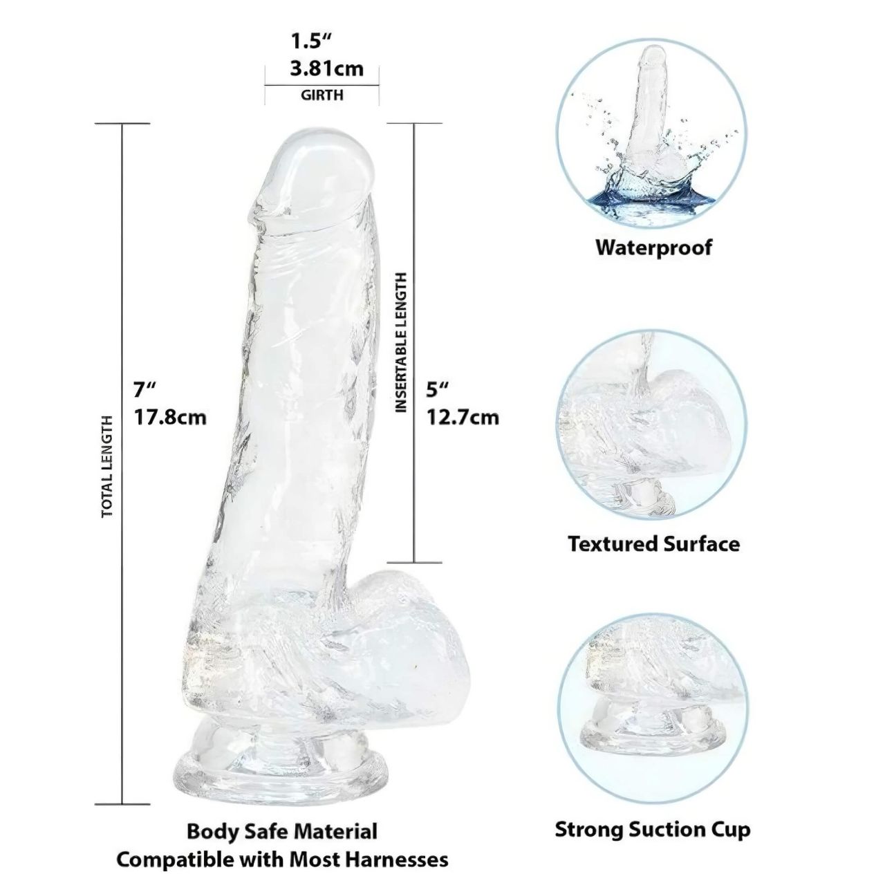 Addiction Crystal - tapadókorongos dildó (átlátszó) - 18 cm