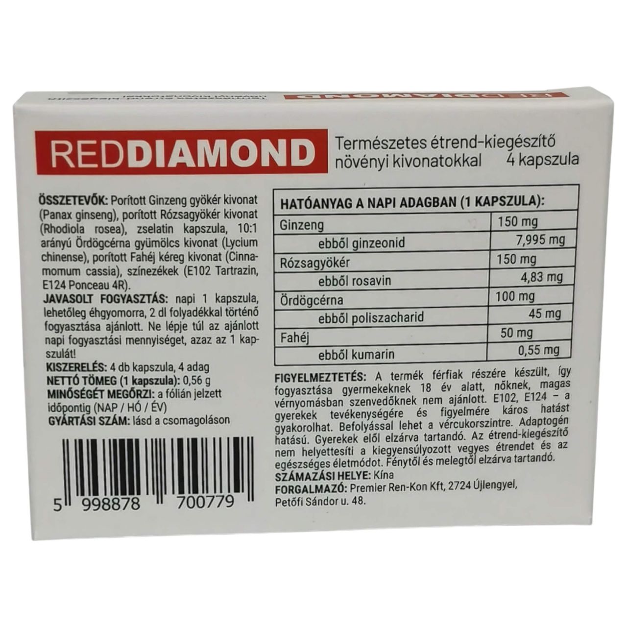Red Diamond - természetes étrend-kiegészítő kapszula férfiaknak (4 db)