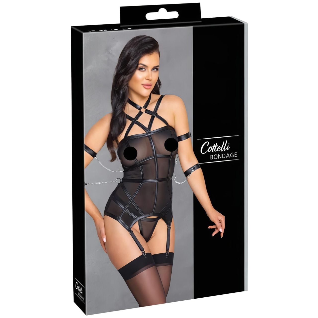 / Cottelli Bondage - pántos felső, kar bilincs és tanga (fekete)
