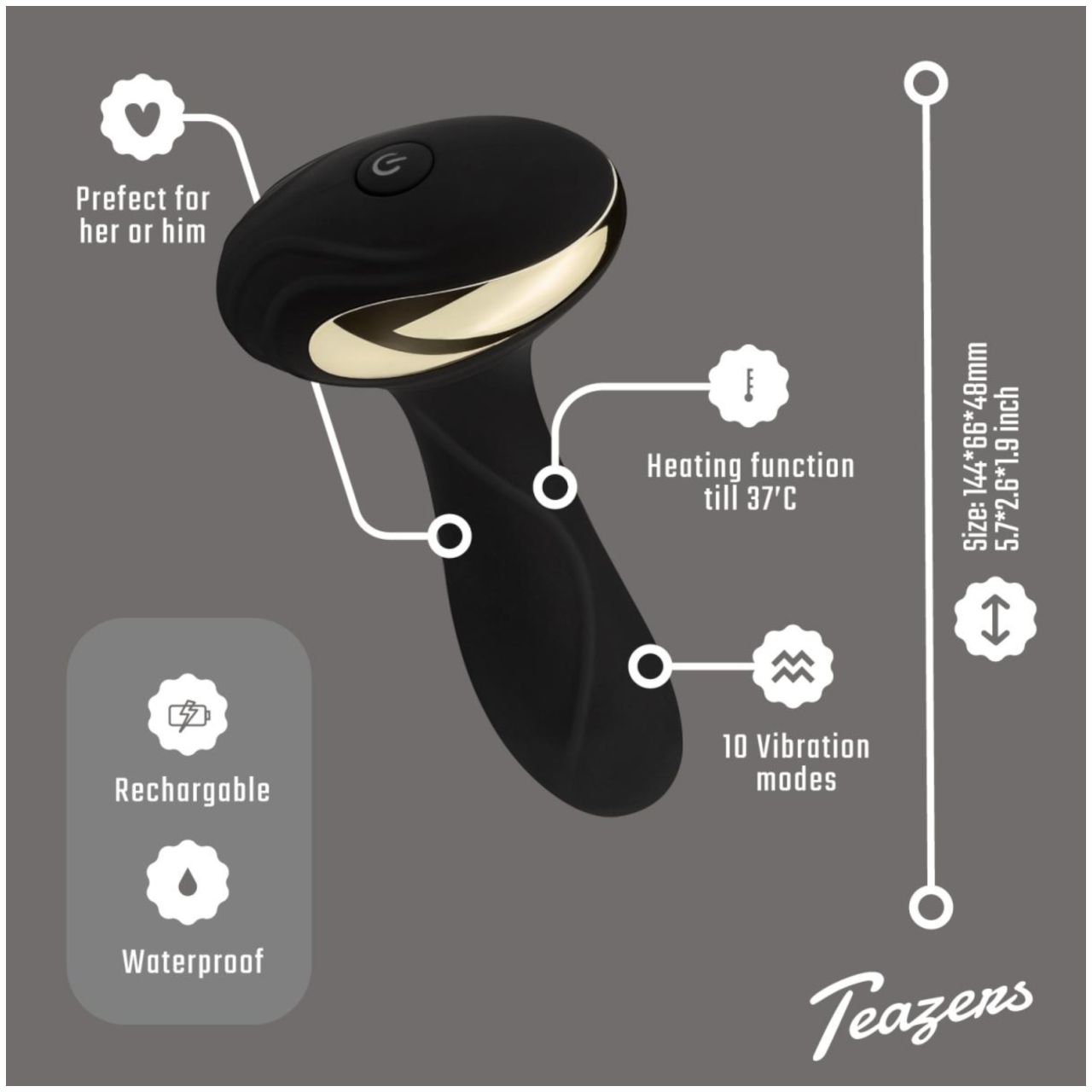 Teazers - fűthető anális vibrátor és prosztata stimulátor (fekete)