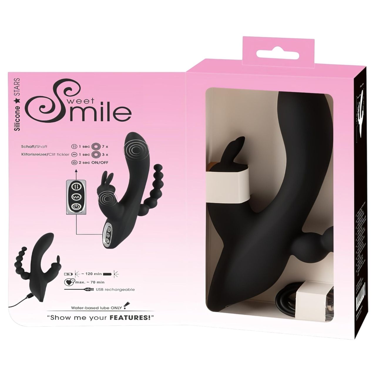 SMILE Triple - akkus, vízálló 3 ágú vibrátor (fekete)