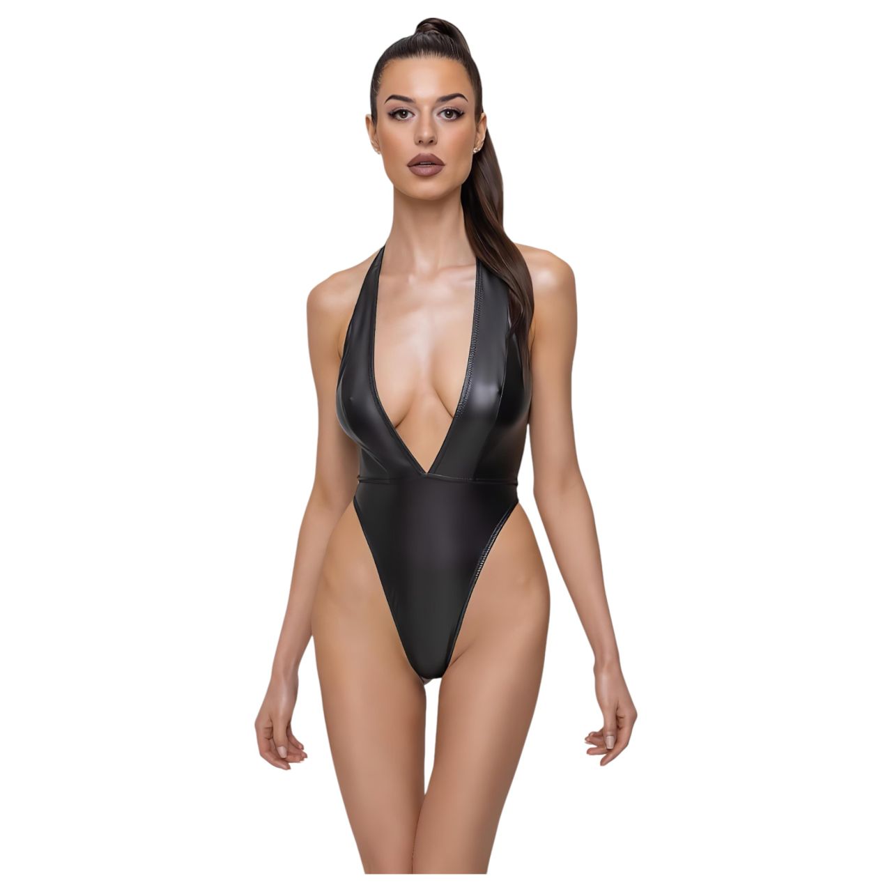 Cottelli Party - fényes, nyakpántos body (fekete)