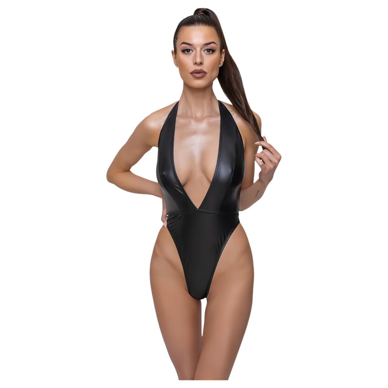 Cottelli Party - fényes, nyakpántos body (fekete)