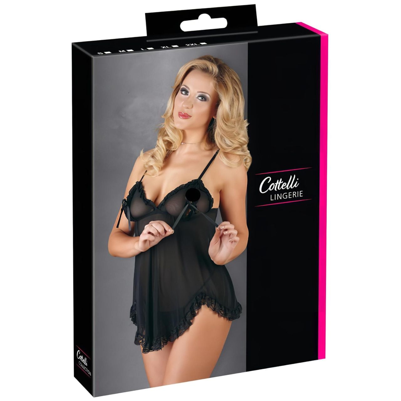 Cottelli - Lenge, fodros babydoll (fekete)