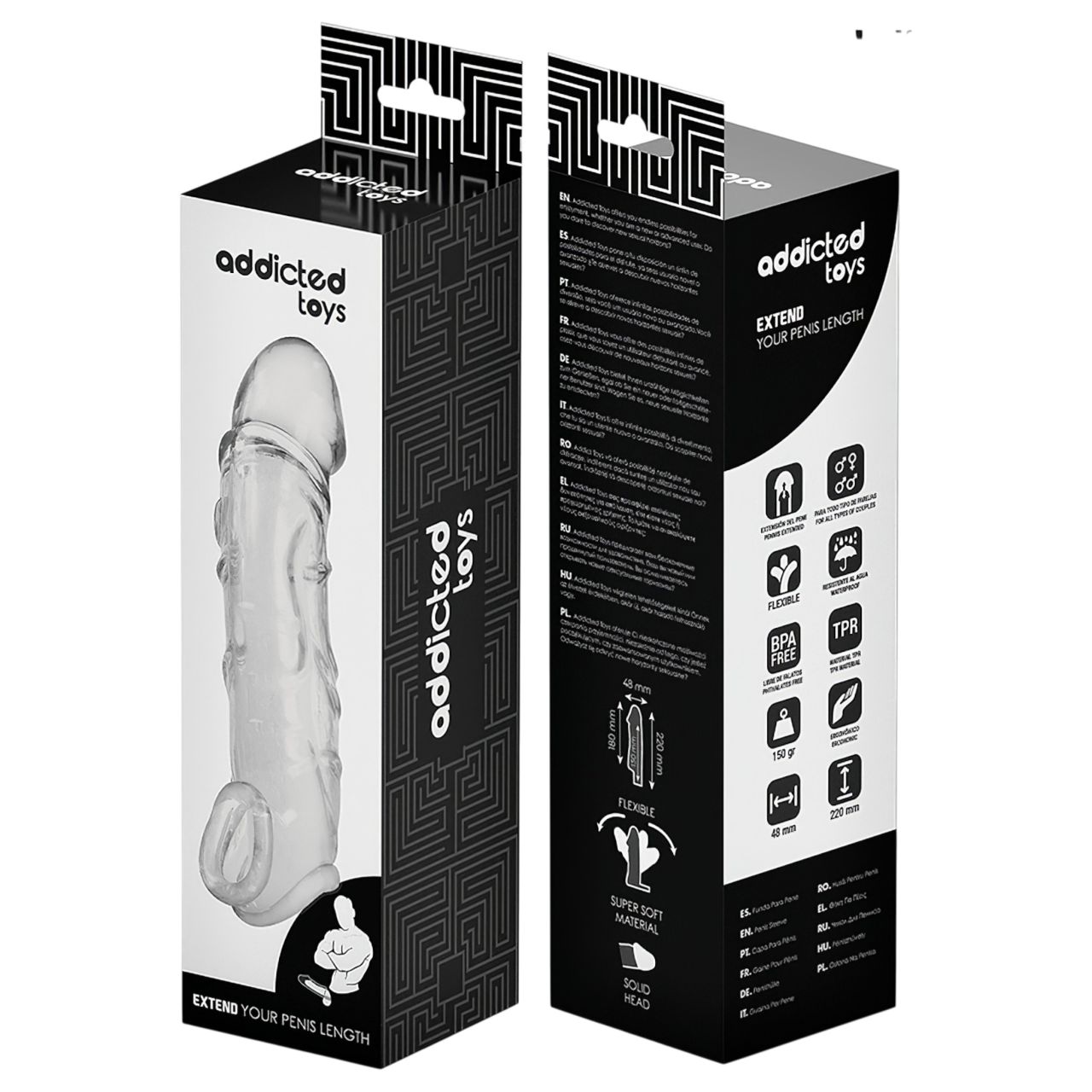 Addicted Toys - péniszköpeny heregyűrűvel - 27 cm (áttetsző) Addicted Toys - péniszköpeny heregyűrűvel - 27 cm (áttetsző)