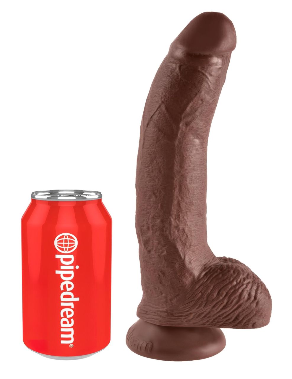King Cock 9 - nagy tapadókorongos, herés dildó (23 cm, barna)