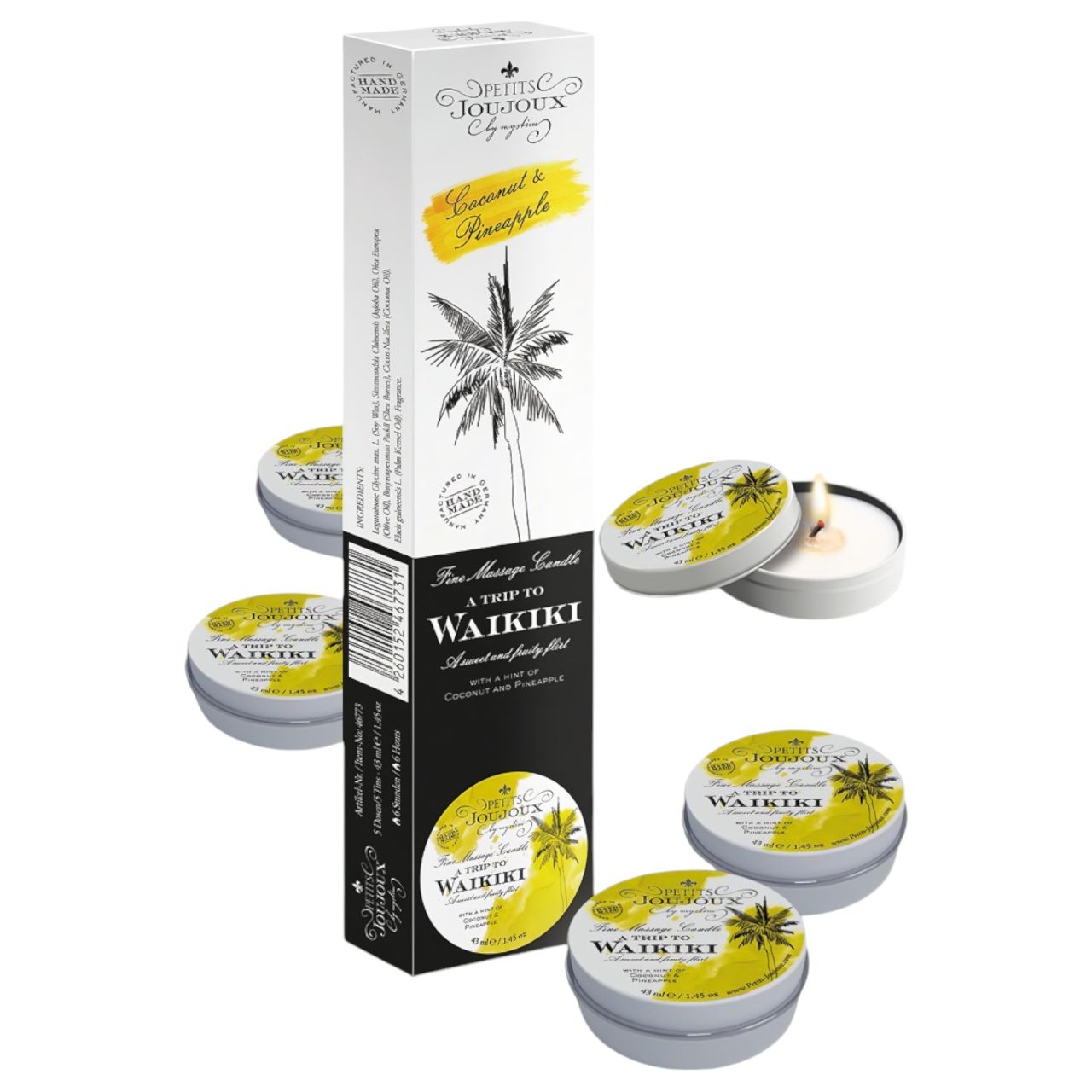 Petits Joujoux Waikiki - masszázsgyertya kókusz-ananász illattal (5 × 43 ml)