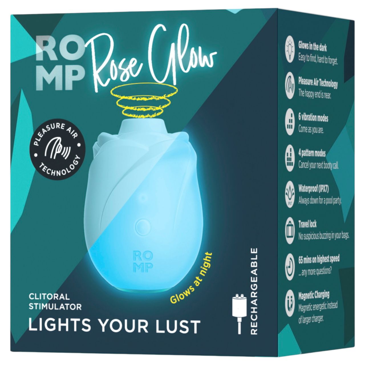 ROMP Rose Glow - léghullámos csiklóizgató (kék)