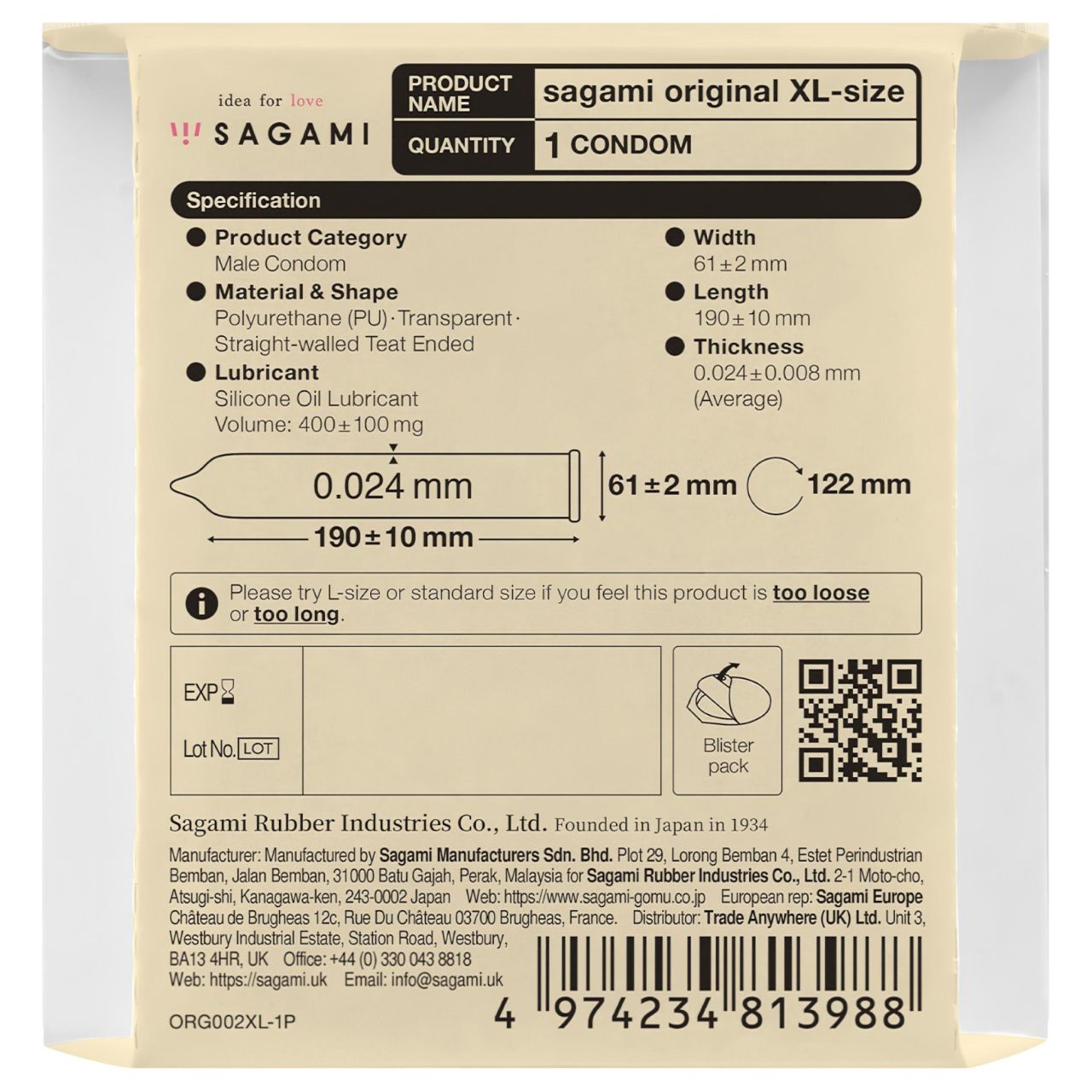 Sagami Original 0,02 XL - óvszer - 61 mm (1 db)