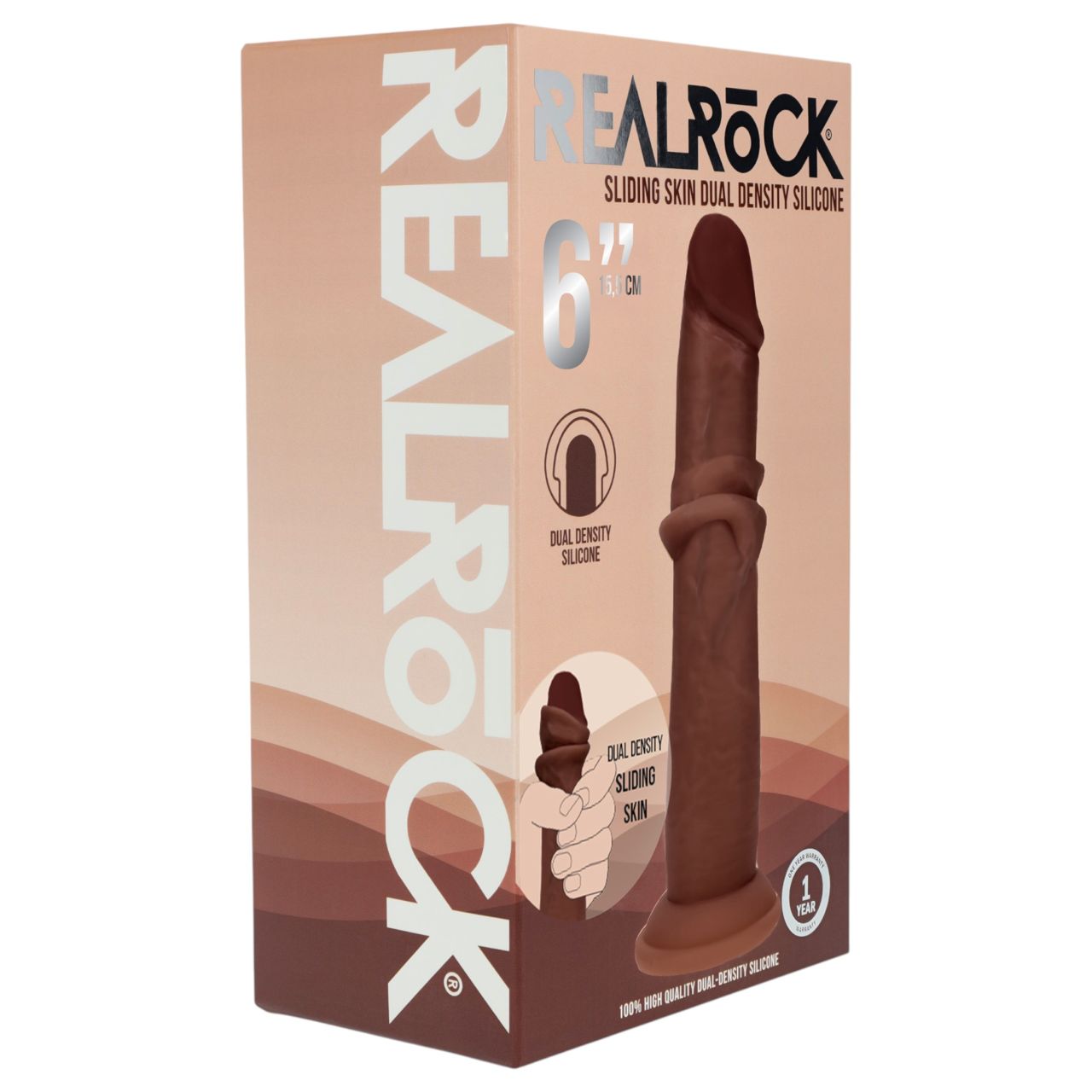 RealRock - dupla sűrűségű élethű dildó (barna) - 15,5 cm