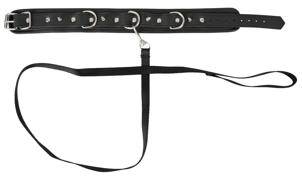 Vegan Fetish - szegecses nyakörv és póráz, bondage szett (fekete)