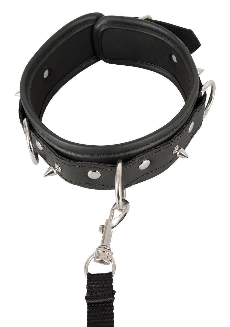 Vegan Fetish - szegecses nyakörv és póráz, bondage szett (fekete)