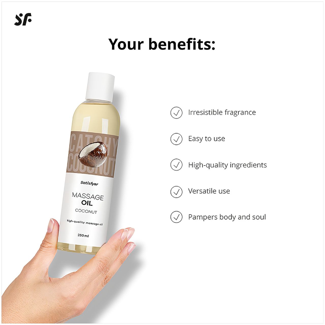 Satisfyer - erotikus masszázsolaj kókusz illattal (250 ml)